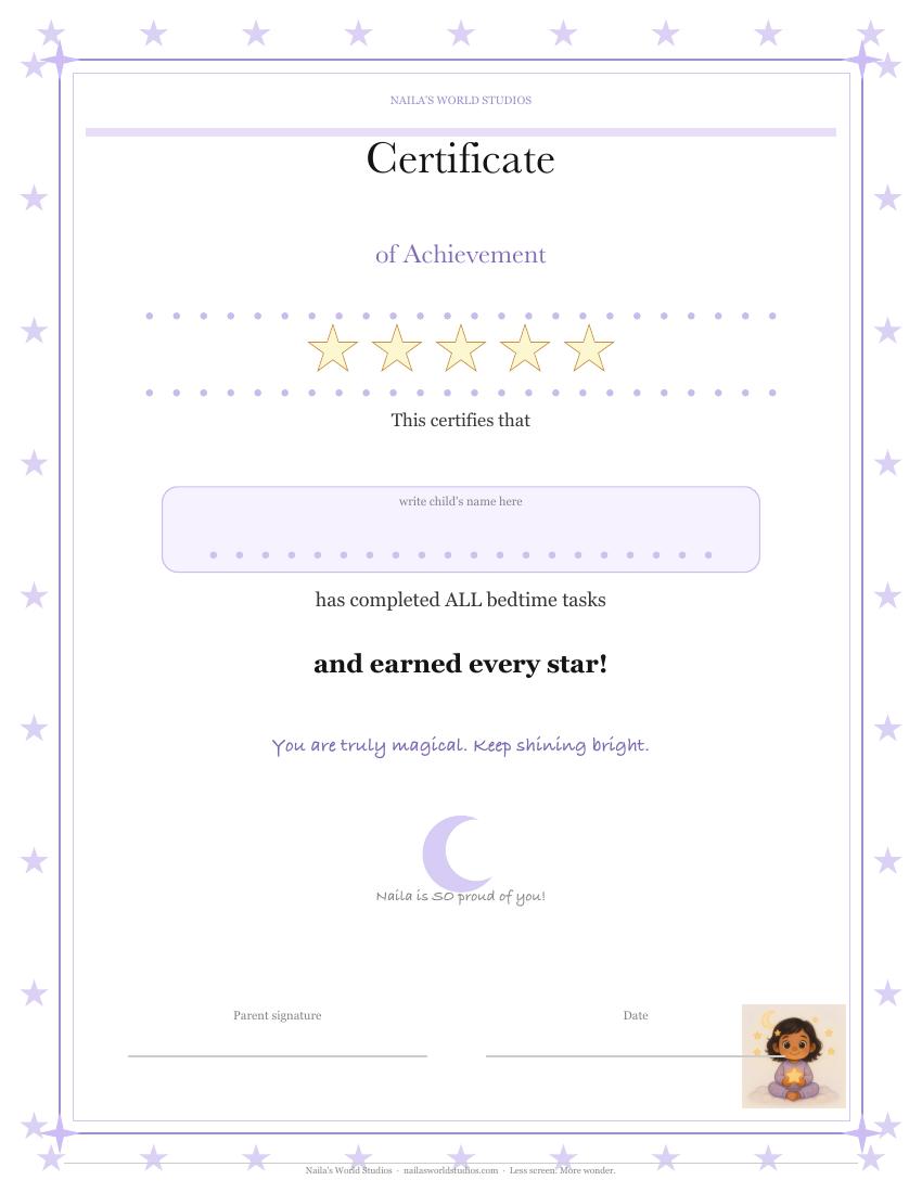 Naila's Bedtime Certificate